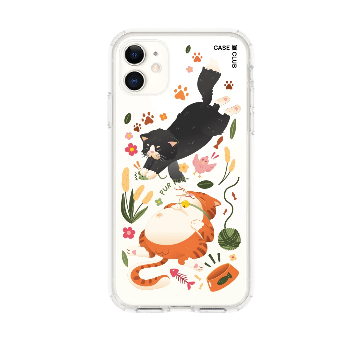 iphone 11 clear case orange & black cat pattern